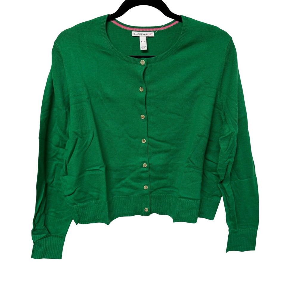 Isaac Mizrahi Live Green Button Front Cardigan Sweater Womens XL Crew Neck